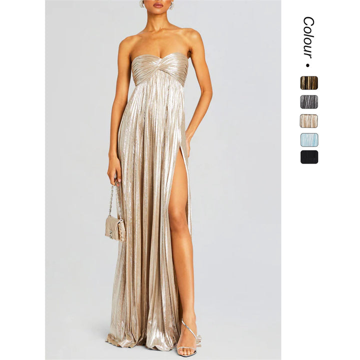 Kvinders aftenkjole med off-shoulder design og elegant slidser Skovae