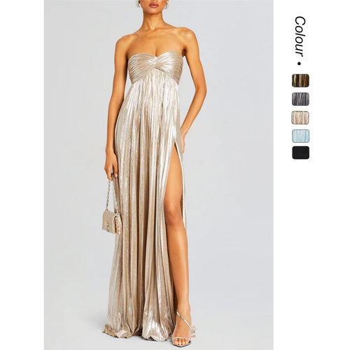 Kvinders aftenkjole med off-shoulder design og elegant slidser Skovae