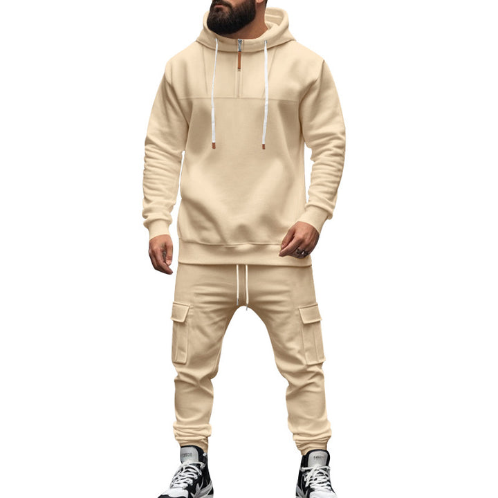 Herrer komfortabel Hoodie- og joggedragt med praktiske cargo-lommer og høj krave Stilla