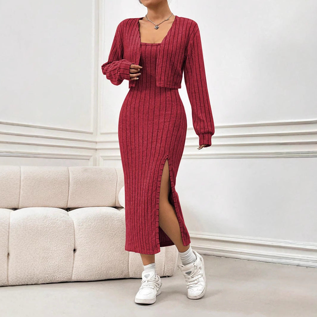 Dame Ribbstrik Bodycon Maxikjole med side split Stilla