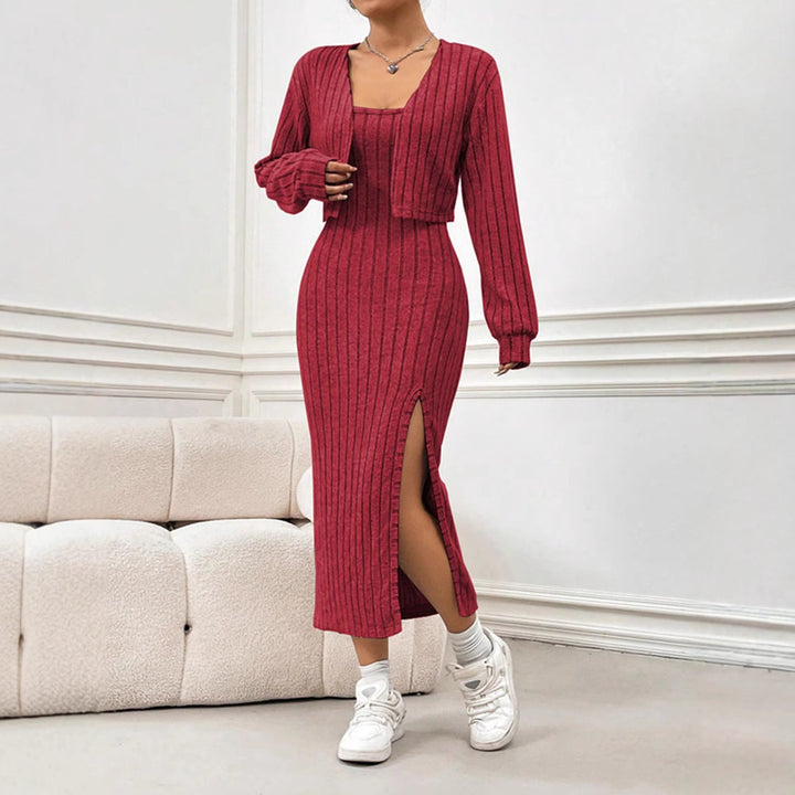 Dame Ribbstrik Bodycon Maxikjole med side split Stilla