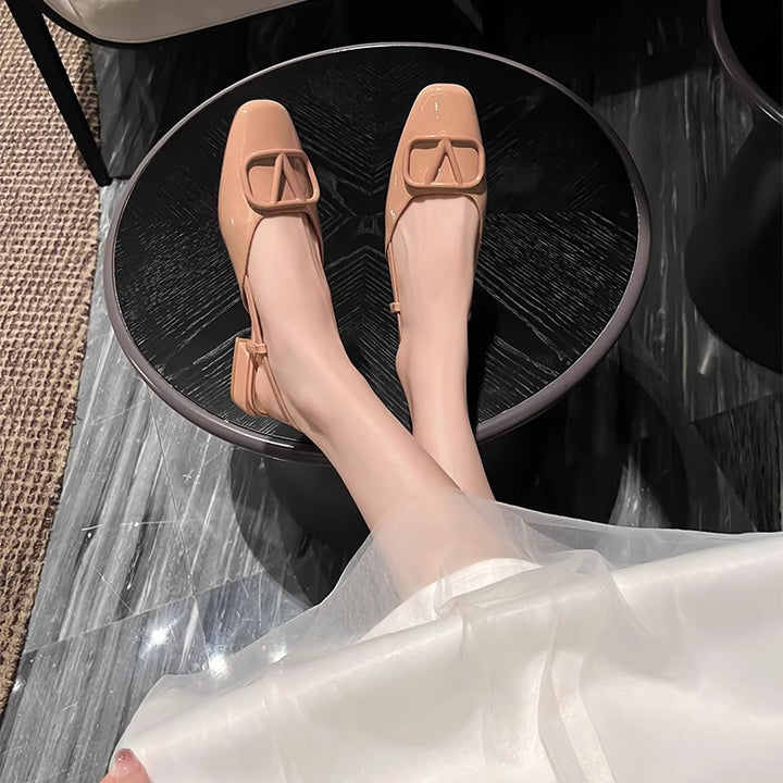 Dame Elegant Slingback Firkantet Tå Ballerina med Dekorativt Spænde Stilla