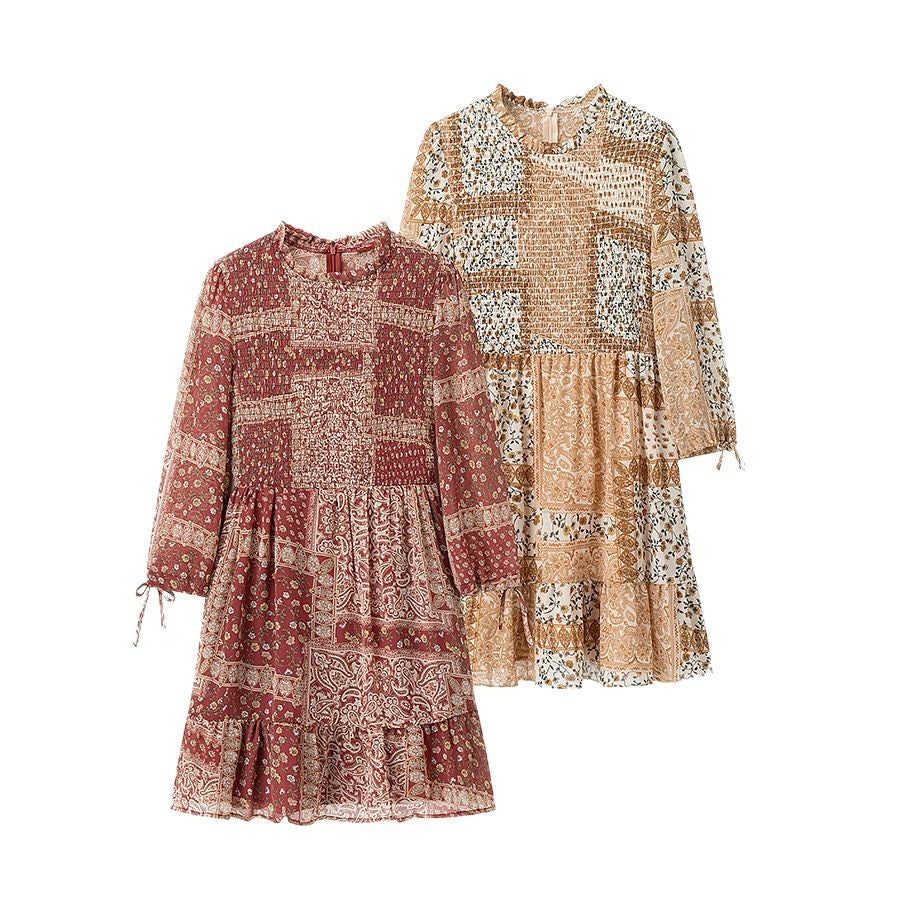 Femme Bohemian Patchwork Skift Kjole Stilla