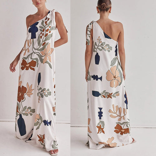 Dame Maxi-kjole med asymmetrisk stropdesign og blomstermønster Stiila