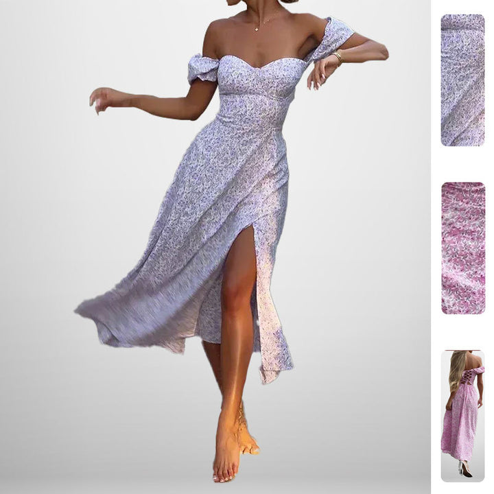 Kvinders Off-Shoulder Maxi Kjole med Romantisk Blomsterprint og Side Slid Stilla