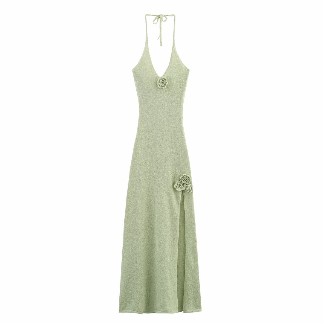 Femme Halterneck Floral Udsmykket Maxi Kjole Stilla