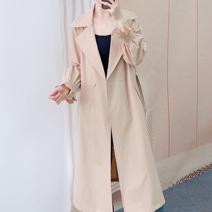 Dame elegant trenchcoat med voluminøse ærmer og moderne dobbelt knaplukning Stilla