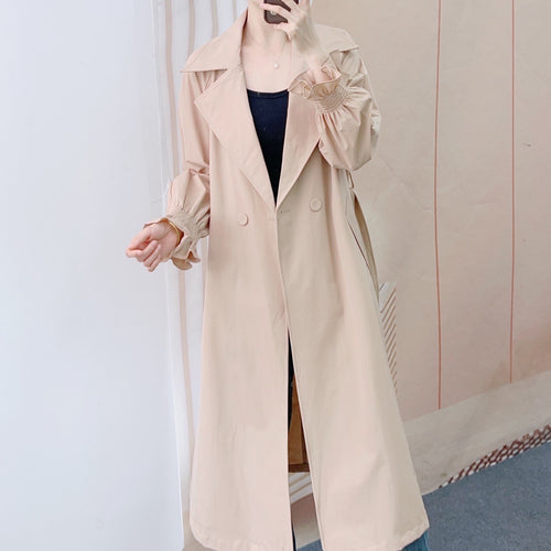 Dame elegant trenchcoat med voluminøse ærmer og moderne dobbelt knaplukning Stilla