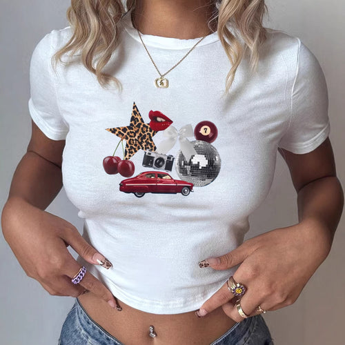 Dame T-shirt med kreativt flerfarvet grafisk tryk Skovae