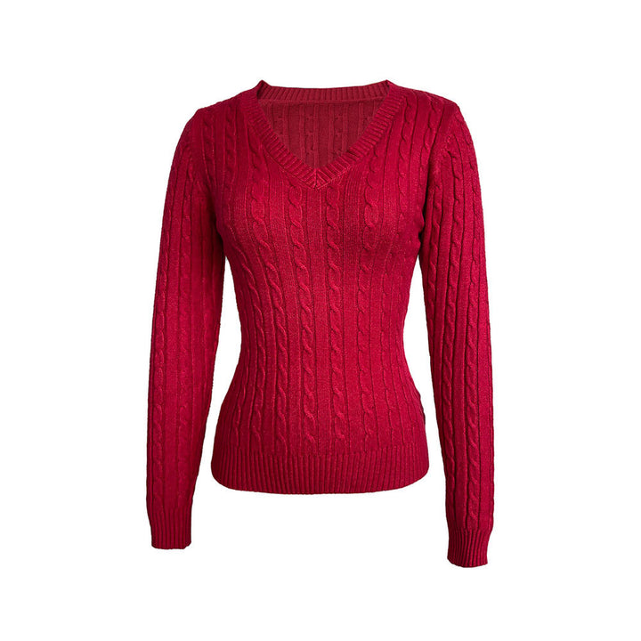Kvinders sweater med V-udskæring og struktureret kabelmønster Stilla