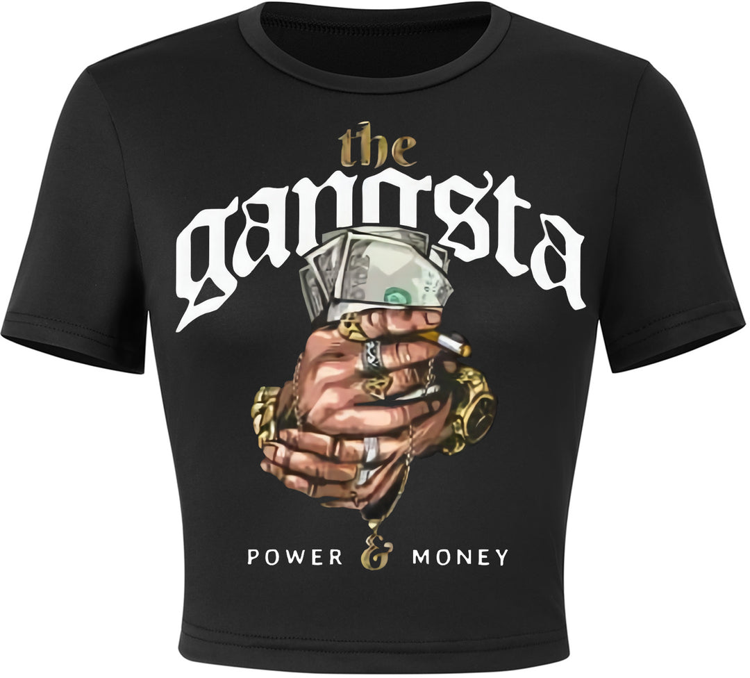Dame Crop-T-Shirt med animalistisk læbe motiv og iøjnefaldende skrift Skovae