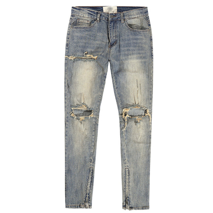 Herre Destroyed Jeans i moderne Slim-Fit med unikke revnedetaljer Stilla