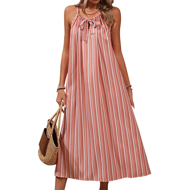 Dame striped Maxi-sommerkjole med justerbar snor Stilla