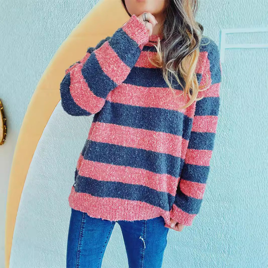 Kvinders hyggelige stribede sweater med blødt materiale og afslappet pasform Stilla