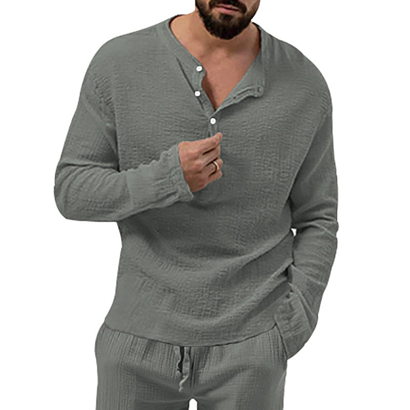 Herre afslappet langærmet Henley-shirt med struktureret stof Stilla