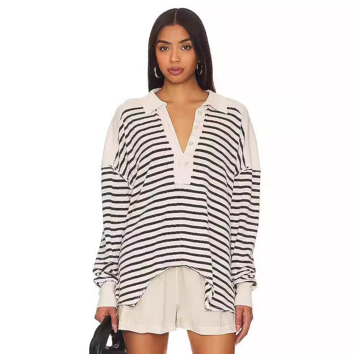 Dame Casual Oversized Pullover med stribemønster Stilla