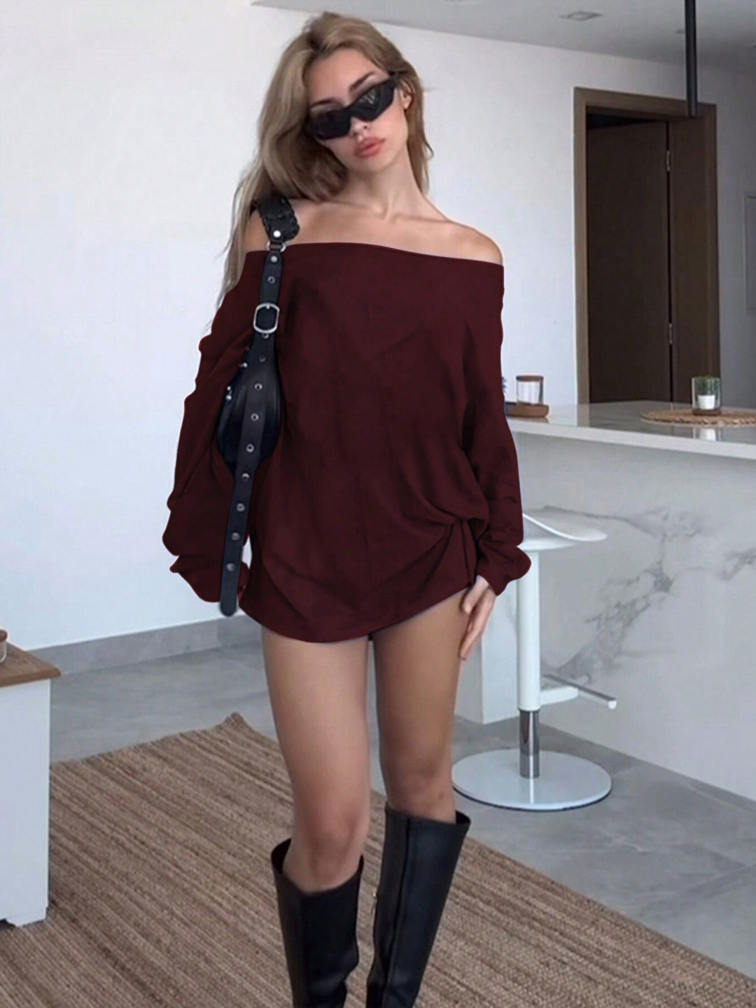 Kvindernes Off-Shoulder Bluse med Løs Pasform og Knude Detalje Stilla