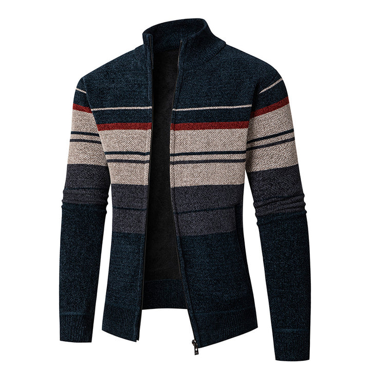 Herre Struktureret Strib Strik Zipper Cardigan Stilla