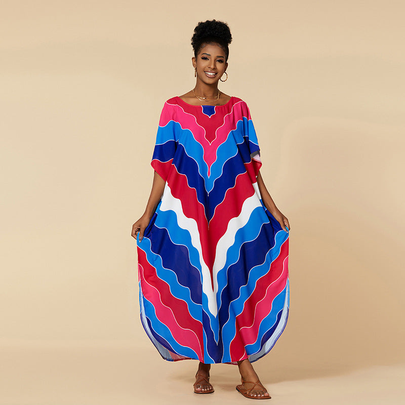 Dame Maxikjole i moderne bølgemønster med løs pasform Stilla