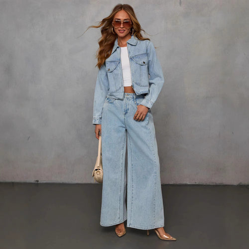 Dame cropped jeansjakke med lynlås og klassiske lommer Stilla