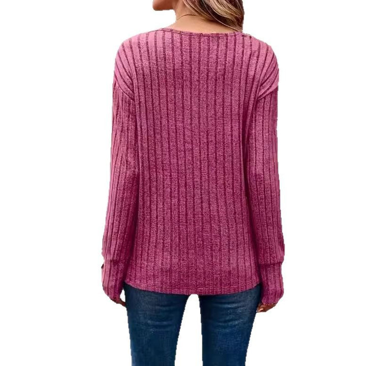 Dame strikpullover med V-hals og ribstruktur Stilla