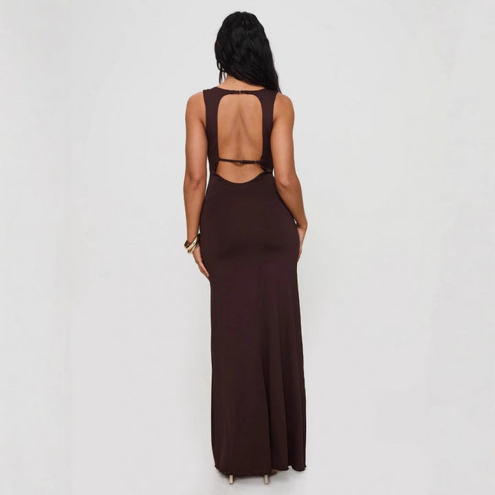 Kvinder Elegant Dyb Uddyb Maxi Kjole Stilla