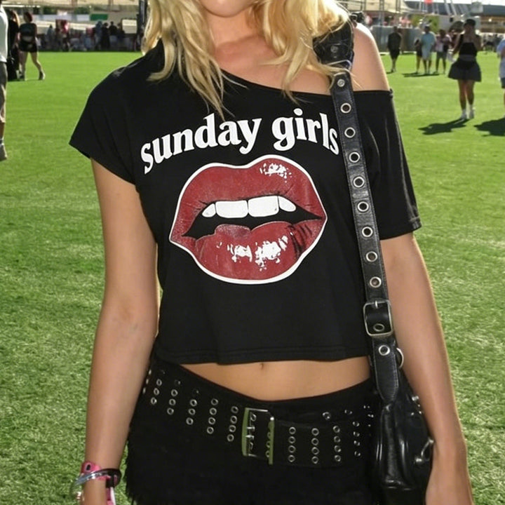 Dame Trendy Crop-Top med moderne læbeprint Skovae
