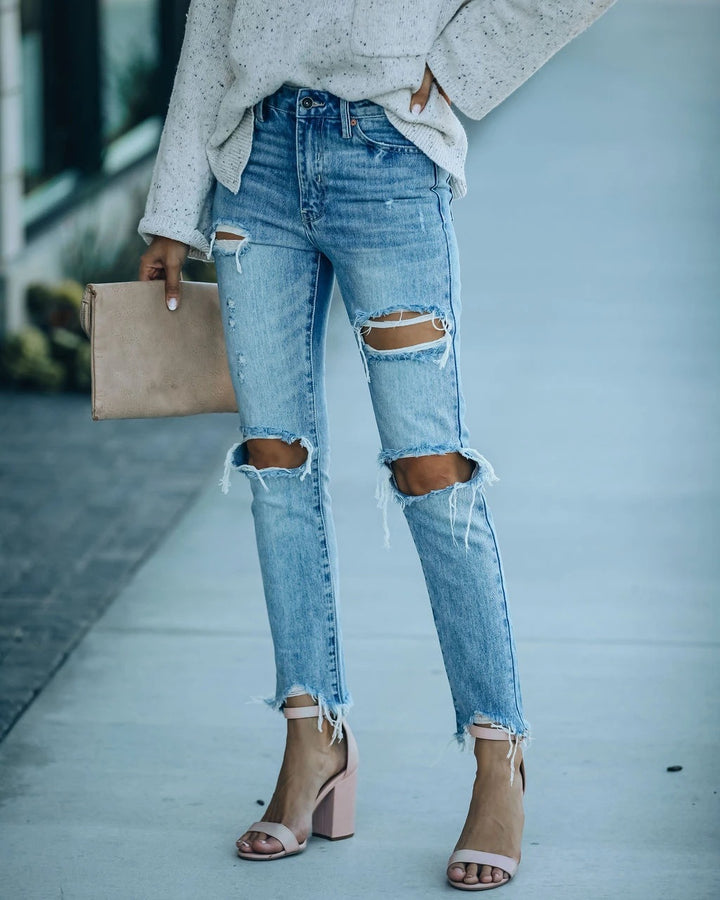 Dame distressed jeans med høj talje Stilla