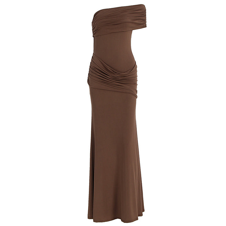 Dame Elegant Vinklekjole med asymmetrisk overdel og figursyet kant Skovae
