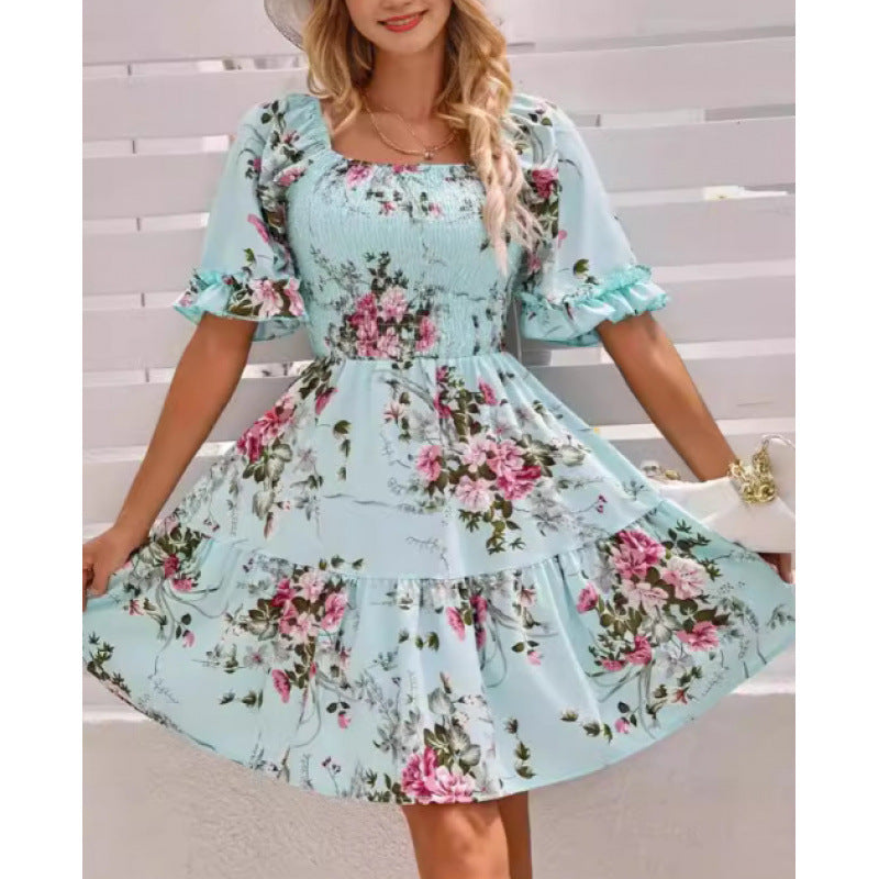 Femme Blomsterprint Smocked-Lagkjole Stilla