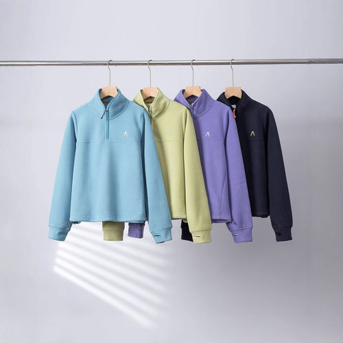 Kvinders fleece pullover med halv lynlås og elastiske manchetter Stilla