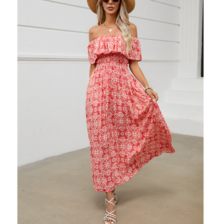 Dame Off-Shoulder Ruffle Maxi Kjole med draperet talje Stilla