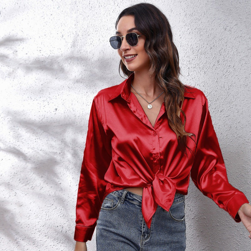 Dame elegant satinbluse Stilla