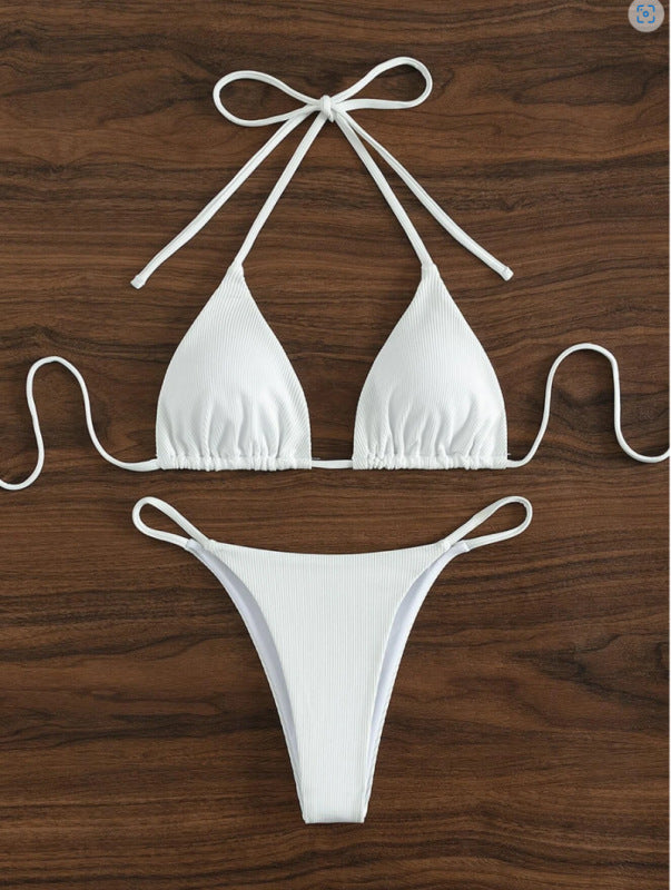 Femme Ribbet Trekant-Bikini-Sæt med Justerbare Stropper Stilla 1750313953