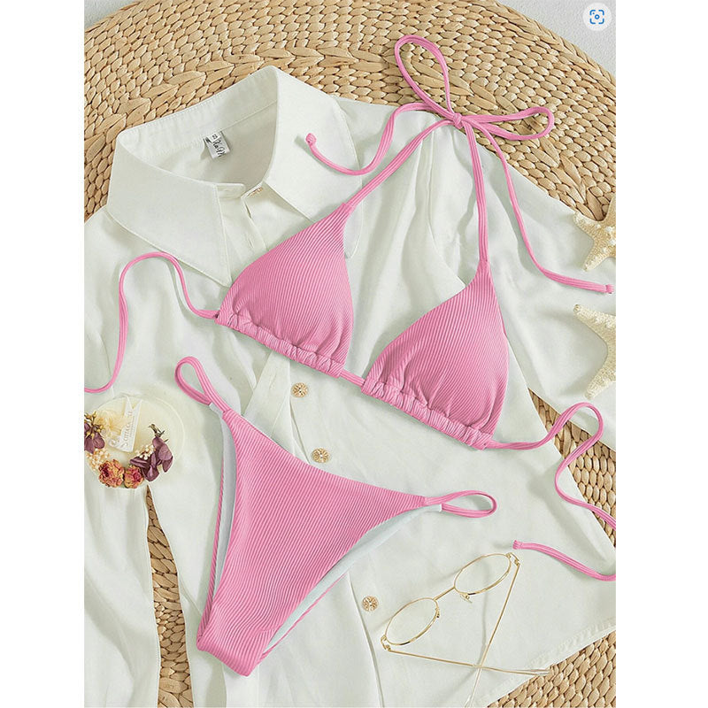 Dame Triangel-Bikini-Sæt med ribbet design og justerbare stropper Stilla