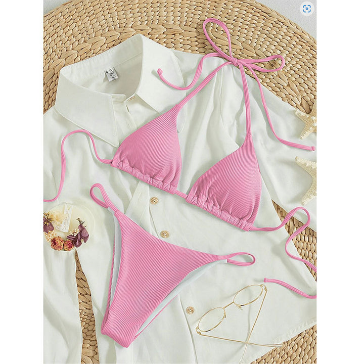 Dame Triangel-Bikini-Sæt med ribbet design og justerbare stropper Stilla