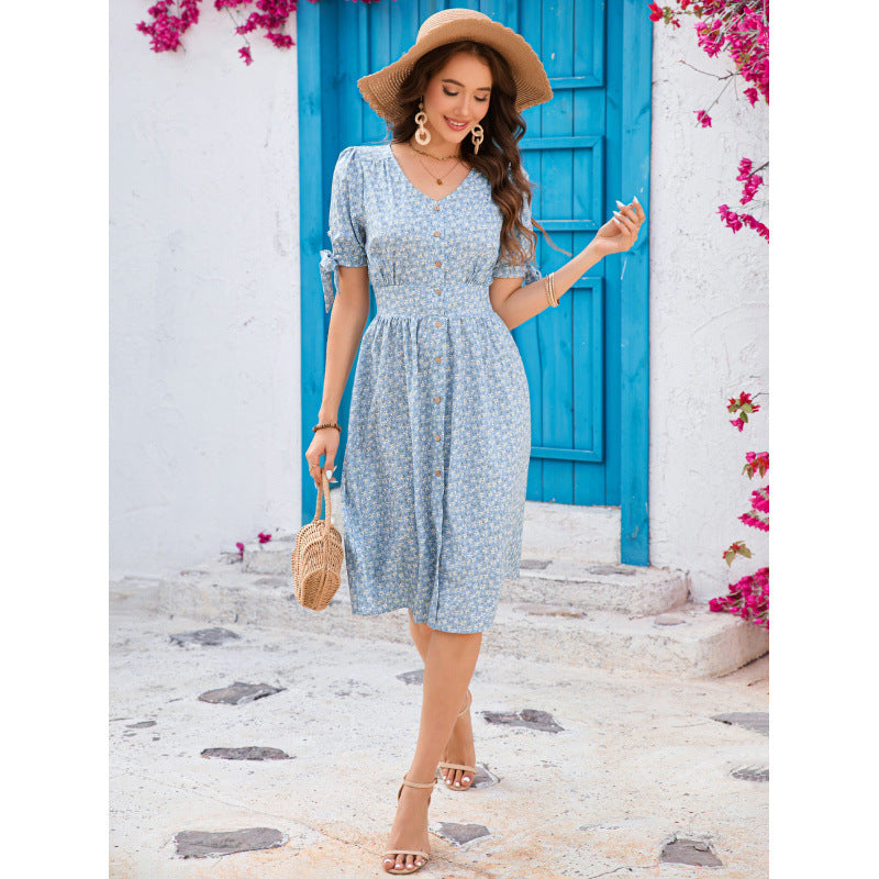 Dame Floral Print Button-Up Midi Kjole Stilla