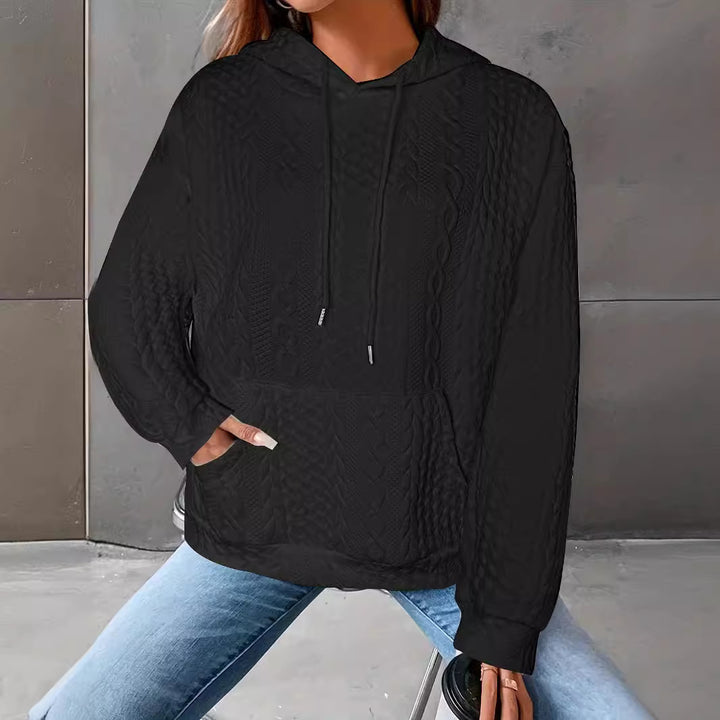 Dame Oversized Strikhoodie med Kængurulomme og Hætte Stilla