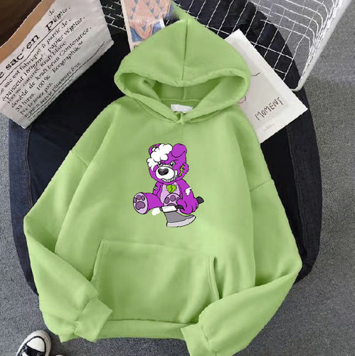 Kvinders hætte sweatshirt med charmerende bjørnemotiv Skovae
