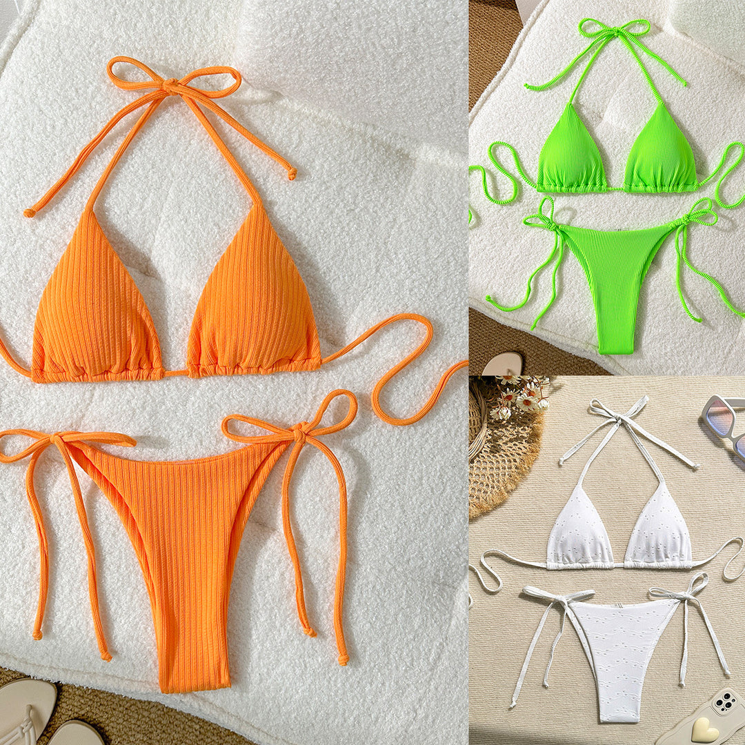 Damer trekant-bikini med elastiske bindebånd og ribbet look Skovae