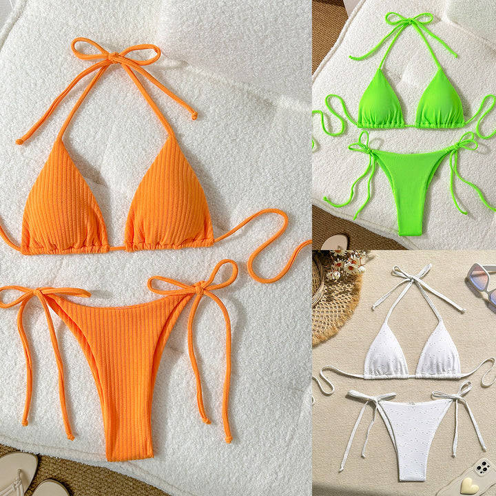 Damer trekant-bikini med elastiske bindebånd og ribbet look Skovae
