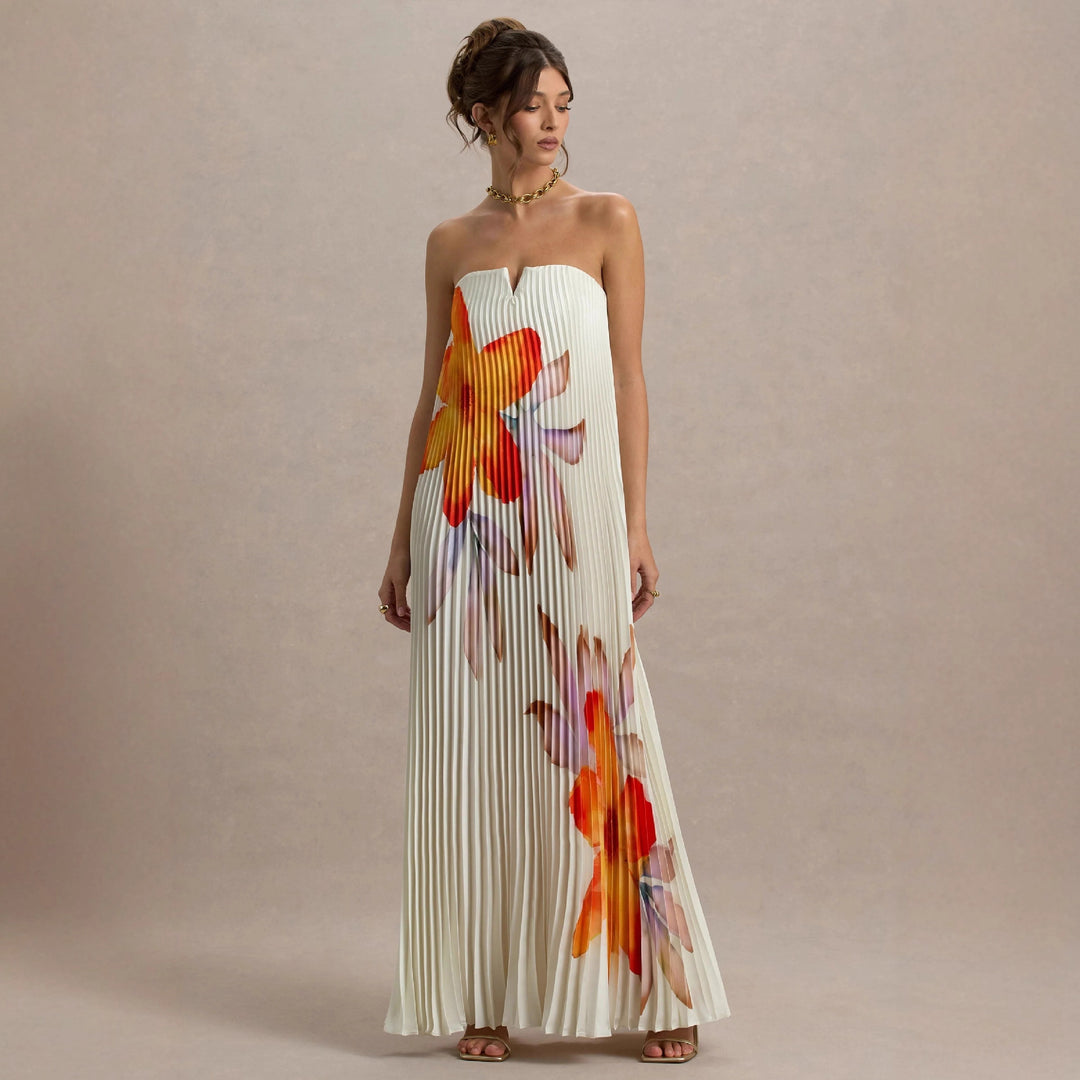 Kvindernes maxi nederdel med plisseret design og blomstermotiv Skovae