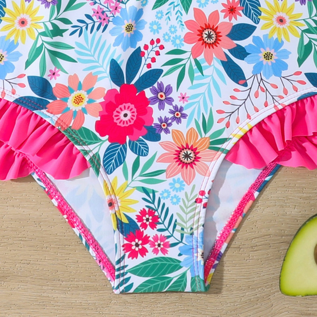 Dame UV-beskyttelse heldragt badedragt med glad blomsterdesign og forlængede ærmer Stilla
