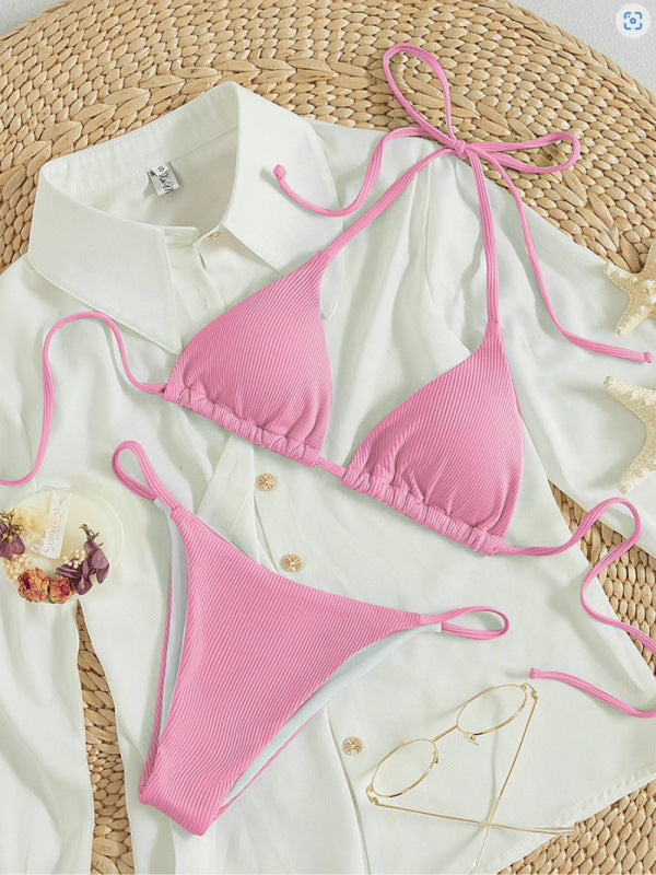 Femme Ribbet Trekant-Bikini-Sæt med Justerbare Stropper Stilla 1750313953
