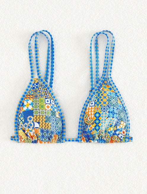 Dame Triangel-Bikini med flerfarvet patchwork-mønster Skovae