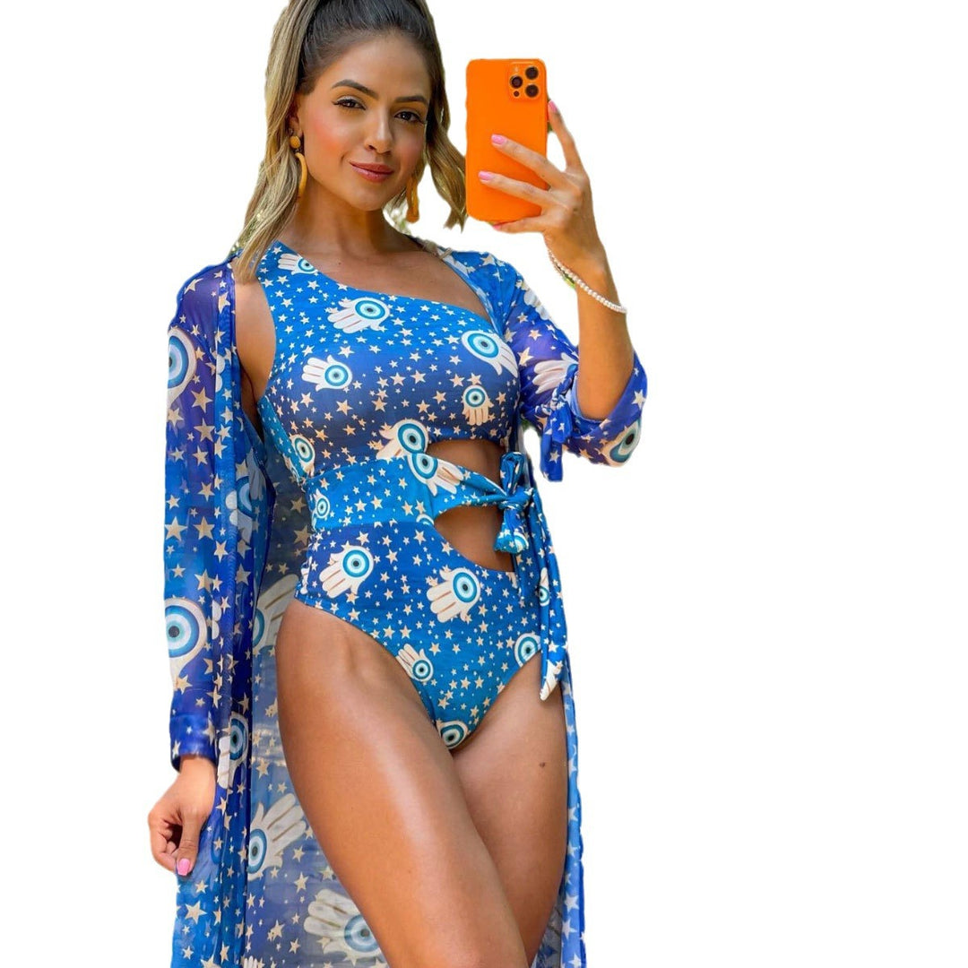 Dame bikini-sæt med asymmetrisk top og stilfuld kimono Stilla