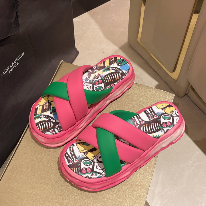 Dame Mode Tå-separator-sandaler med farverigt print og komfortabel sål Stilla