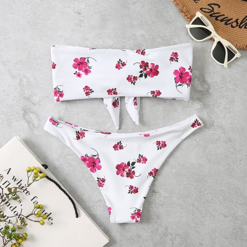 Dame Blomster Knytte Bandeau Bikini Sæt Stilla