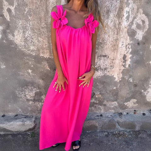 Dame Maxikjole med floral bånddesign Stilla