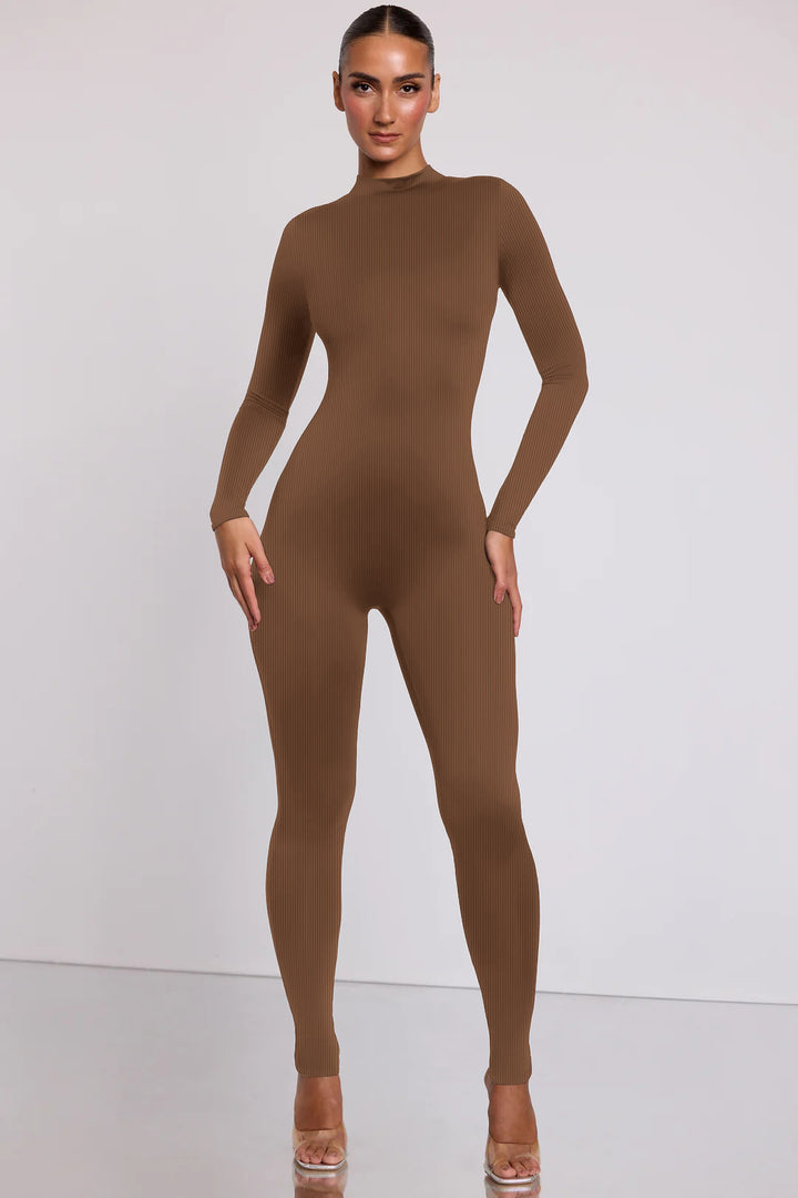 Dame moderigtig langærmet bodystocking med ribstruktur Stilla